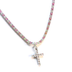 Pink Diamond Tennis Cross Chain